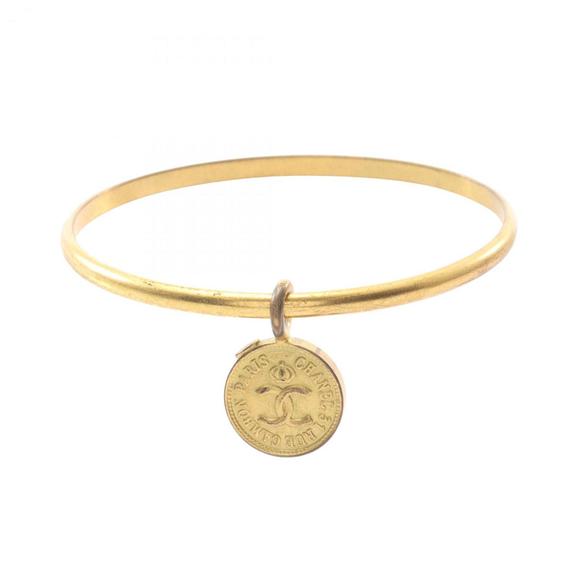 CHANEL Authentic Gold Logo Bracelet